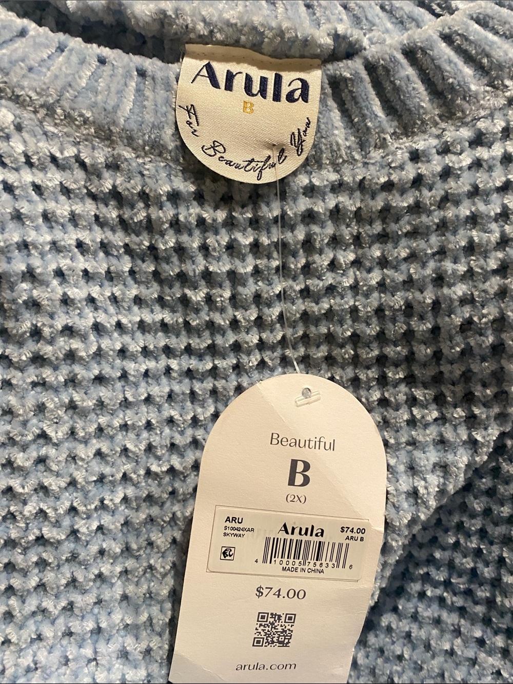 Arula Haisley Waffle Chenille Crop Sweater NWT 2X - Picture 2 of 3